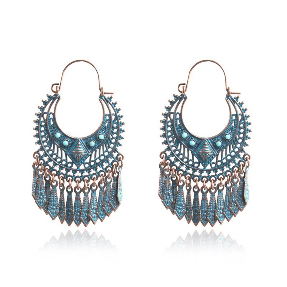 Ethnic Bronze Carved Turkish Earring For Women - Picture 3 of 6